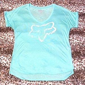 Aqua Blue Fox V Neck Soft Tee